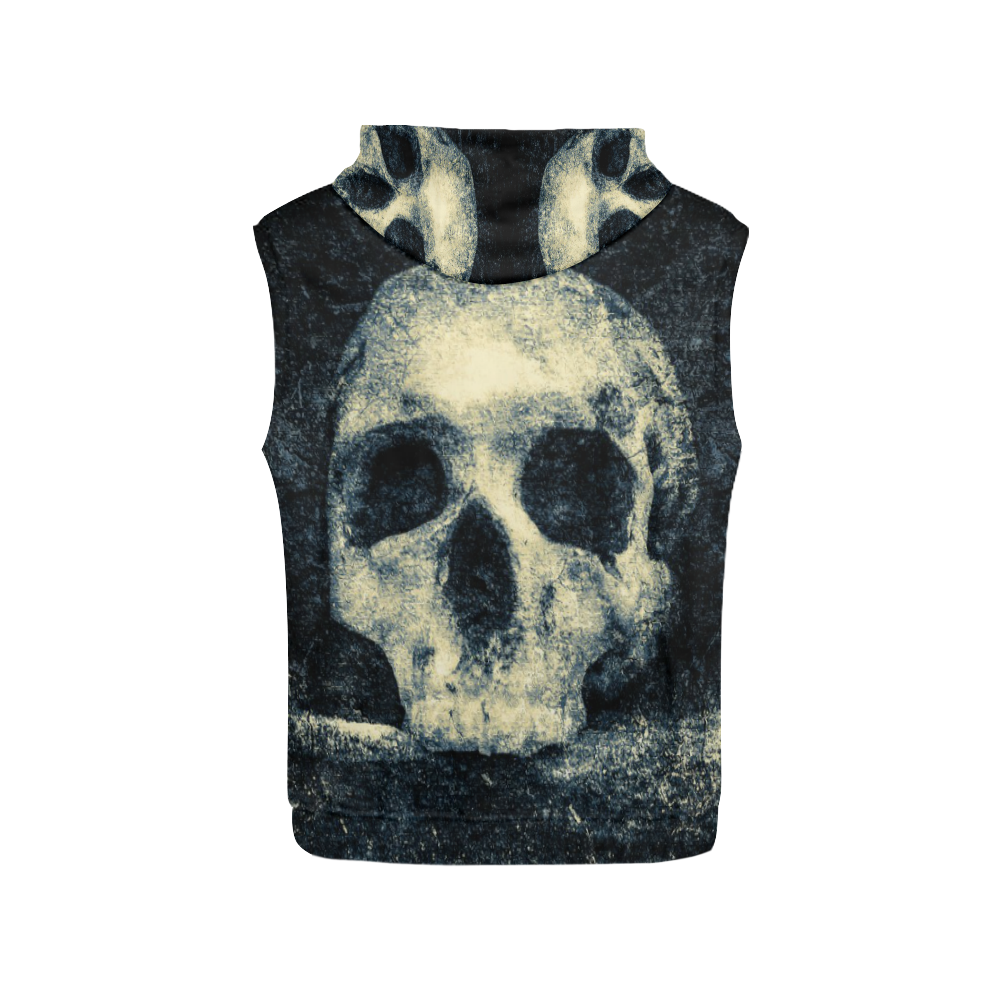 Man Skull In A Savage Temple Halloween Horror All Over Print Sleeveless Hoodie for Men (Model H15)