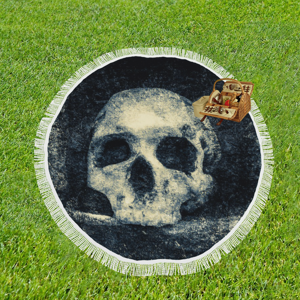 Man Skull In A Savage Temple Halloween Horror Circular Beach Shawl 59"x 59"
