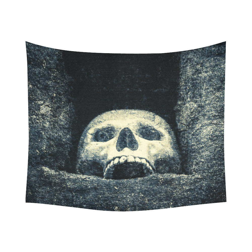 White Human Skull In A Pagan Shrine Halloween Cool Cotton Linen Wall Tapestry 60"x 51"