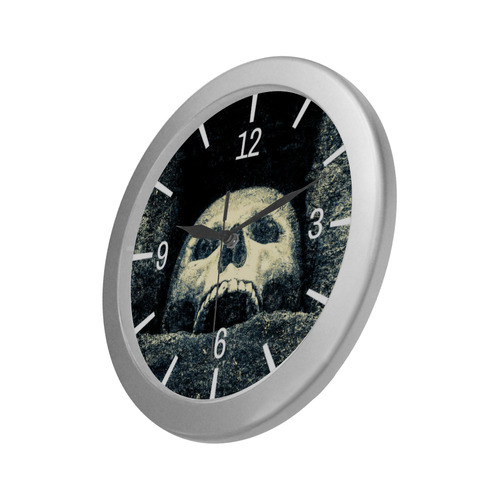 Halloween Gothic Horror Human Skull Wall Clock Silver Color Wall Clock