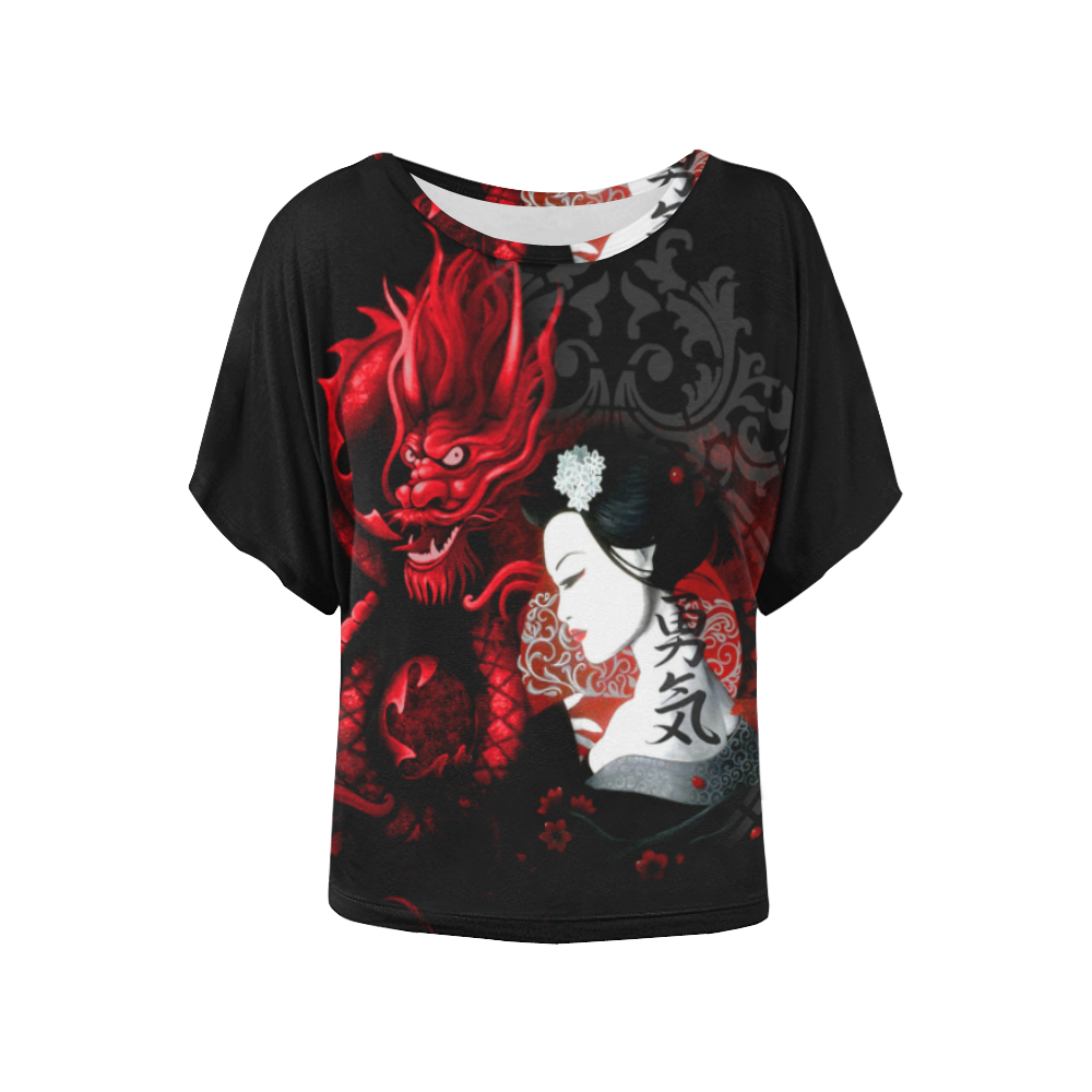 dragonrougeMakiko Women's Batwing-Sleeved Blouse T shirt (Model T44)