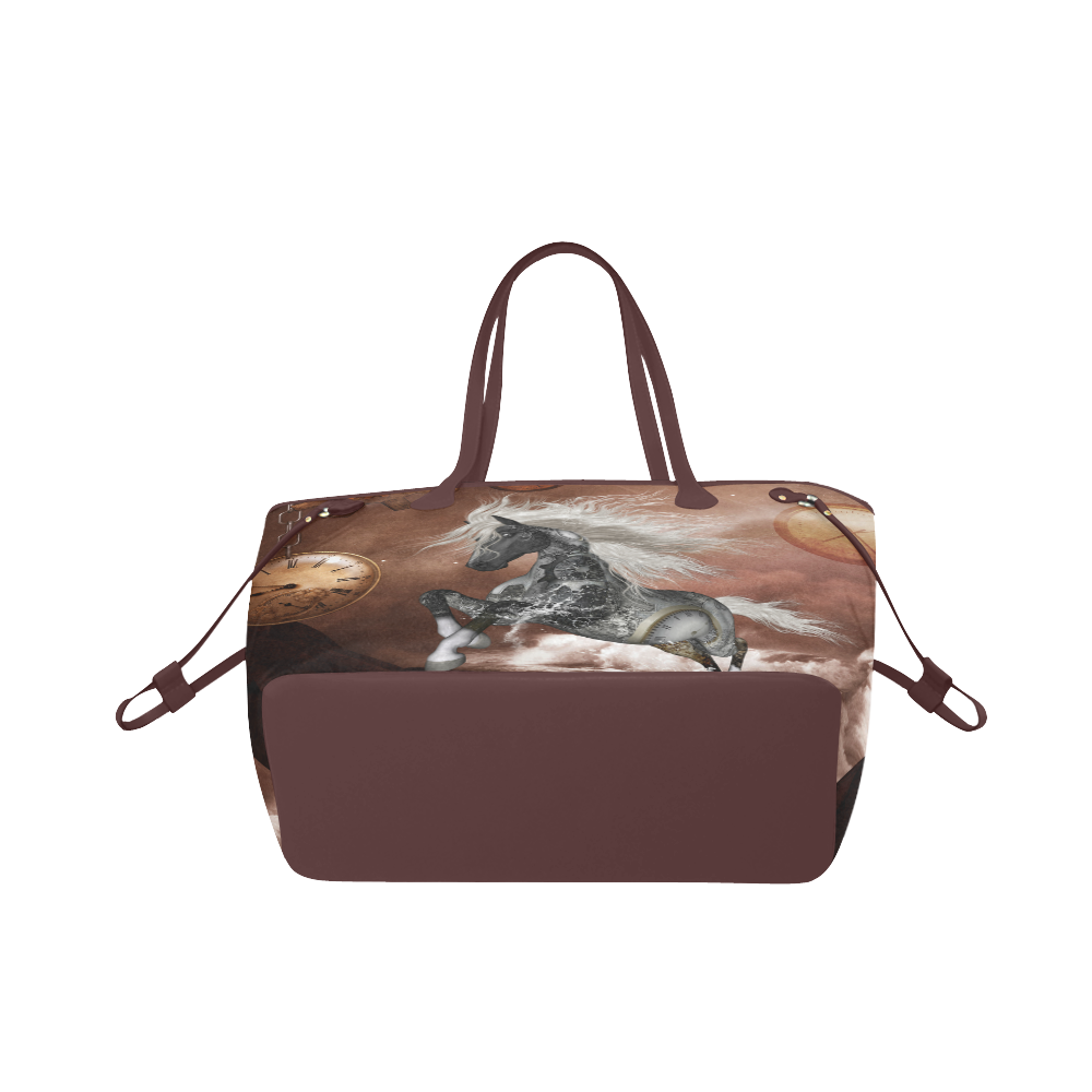Amazing steampunk horse, silver Clover Canvas Tote Bag (Model 1661)
