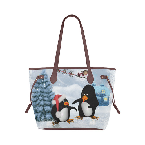 Christmas, funny, cute penguin Clover Canvas Tote Bag (Model 1661)