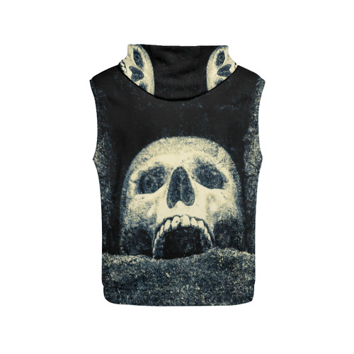 White Human Skull In A Pagan Shrine Halloween Cool All Over Print Sleeveless Hoodie for Men (Model H15)