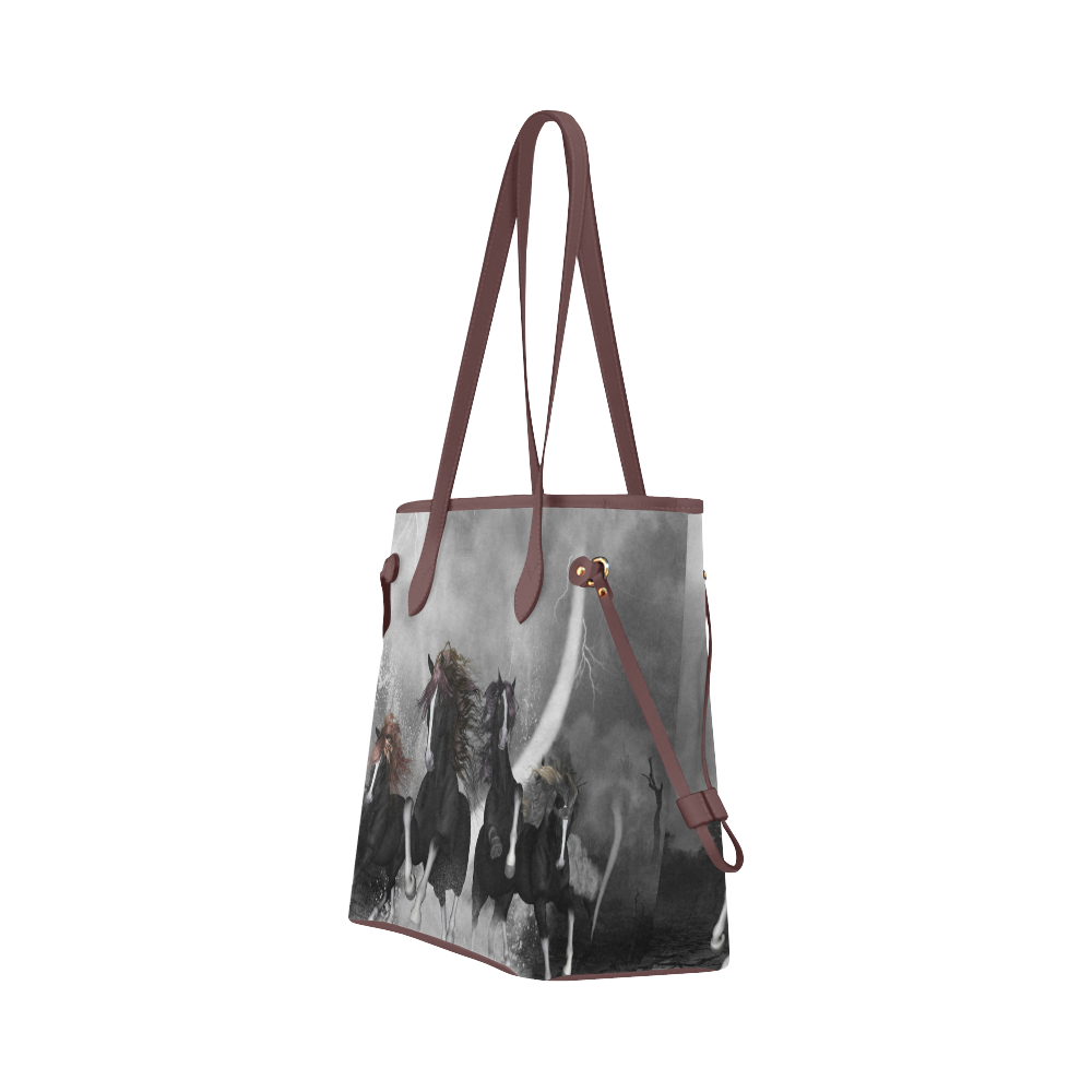 Awesome running black horses Clover Canvas Tote Bag (Model 1661)