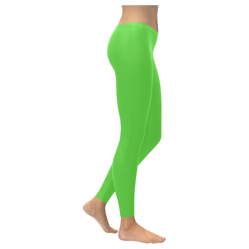Precious Peacock Feathers Neon Green Solid Color Women's Low Rise Leggings (Invisible Stitch) (Model L05)