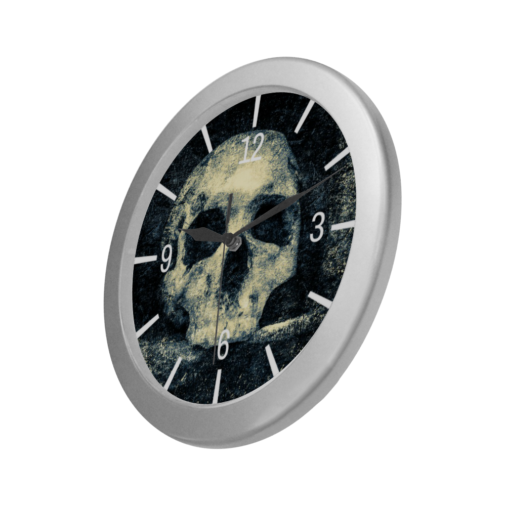 Halloween Gothic Horror Human Skull Wall Clock Silver Color Wall Clock