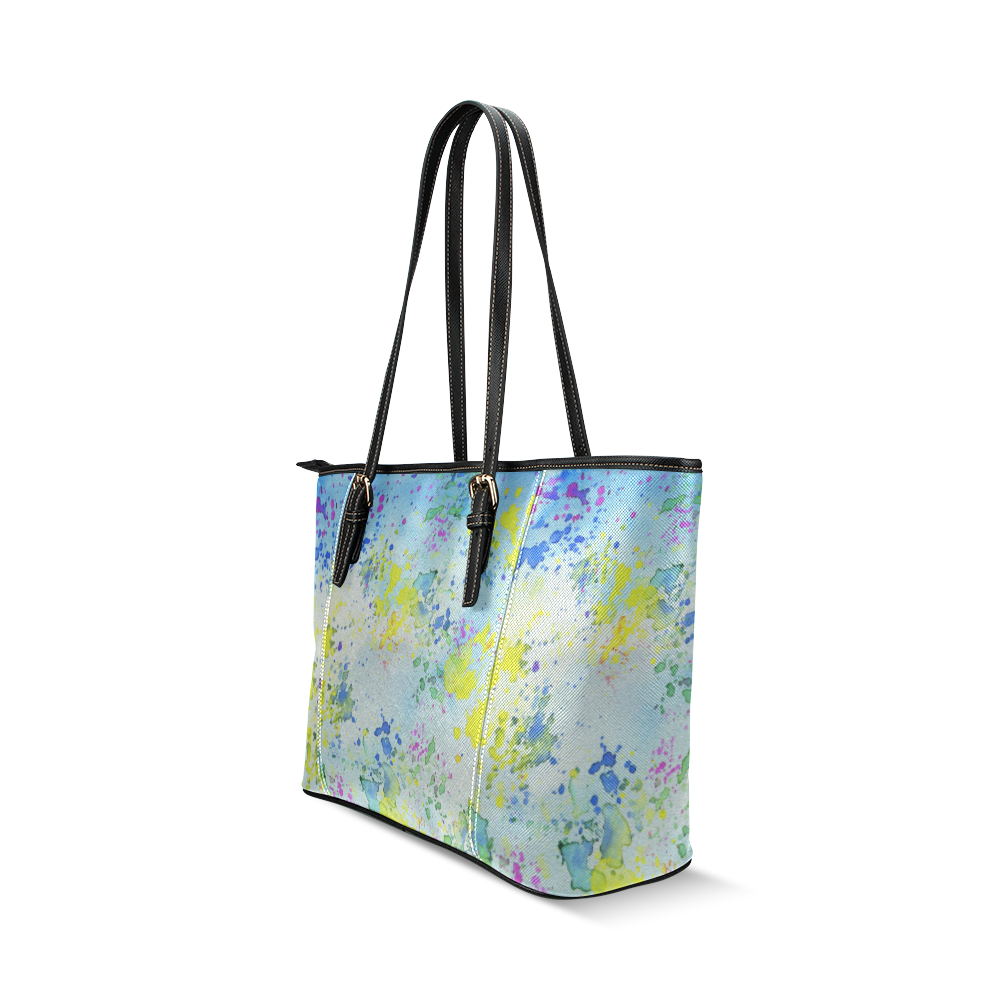 Watercolors splashes Leather Tote Bag/Large (Model 1640)