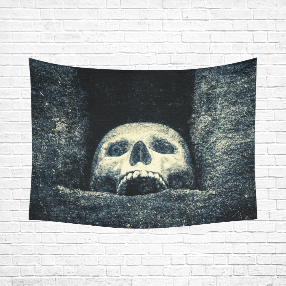 White Human Skull In A Pagan Shrine Halloween Cool Cotton Linen Wall Tapestry 80"x 60"