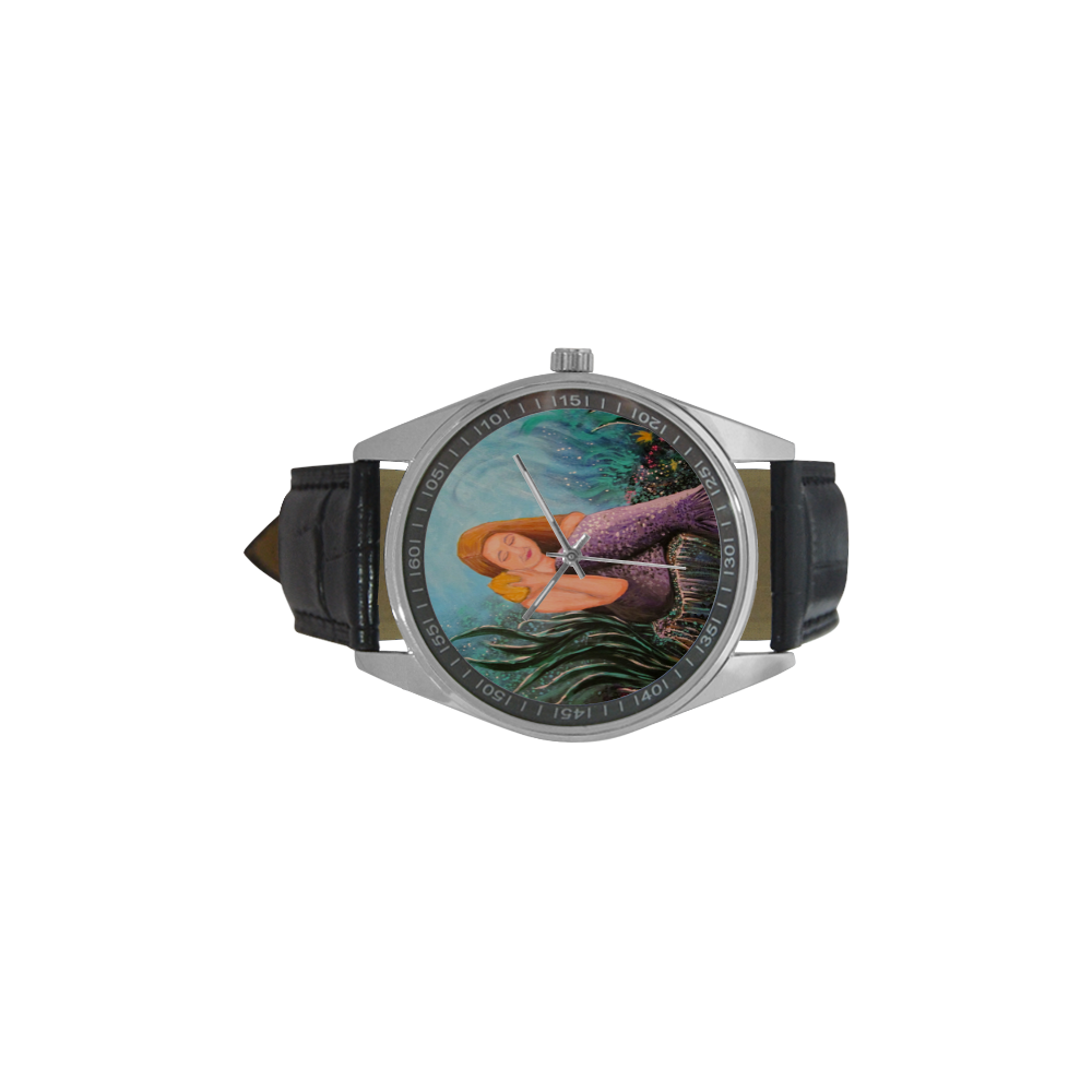 Mermaid Under The Sea Men's Casual Leather Strap Watch(Model 211)