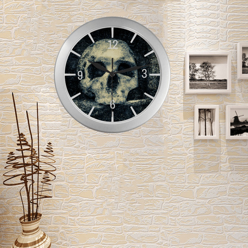 Halloween Gothic Horror Human Skull Wall Clock Silver Color Wall Clock