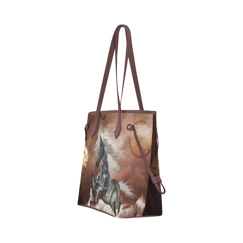 Amazing steampunk horse, silver Clover Canvas Tote Bag (Model 1661)