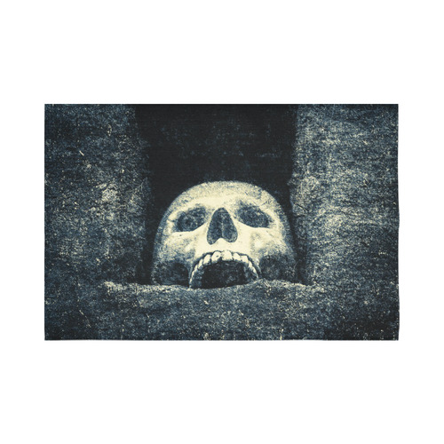 White Human Skull In A Pagan Shrine Halloween Cool Cotton Linen Wall Tapestry 90"x 60"