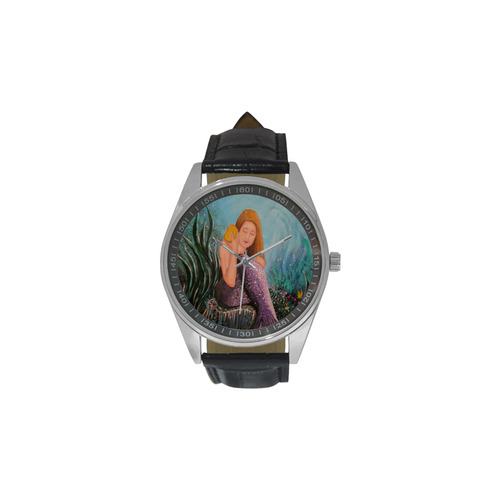 Mermaid Under The Sea Men's Casual Leather Strap Watch(Model 211)