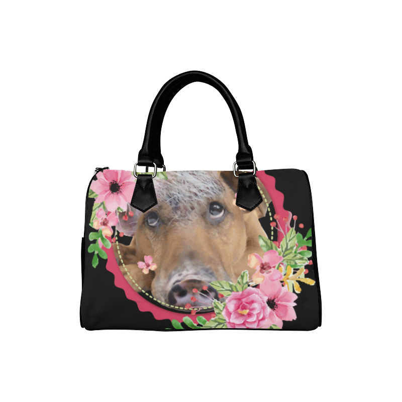 Thoughtful Dog Pink Floral Watercolor Boston Handbag (Model 1621)