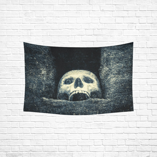 White Human Skull In A Pagan Shrine Halloween Cool Cotton Linen Wall Tapestry 60"x 40"