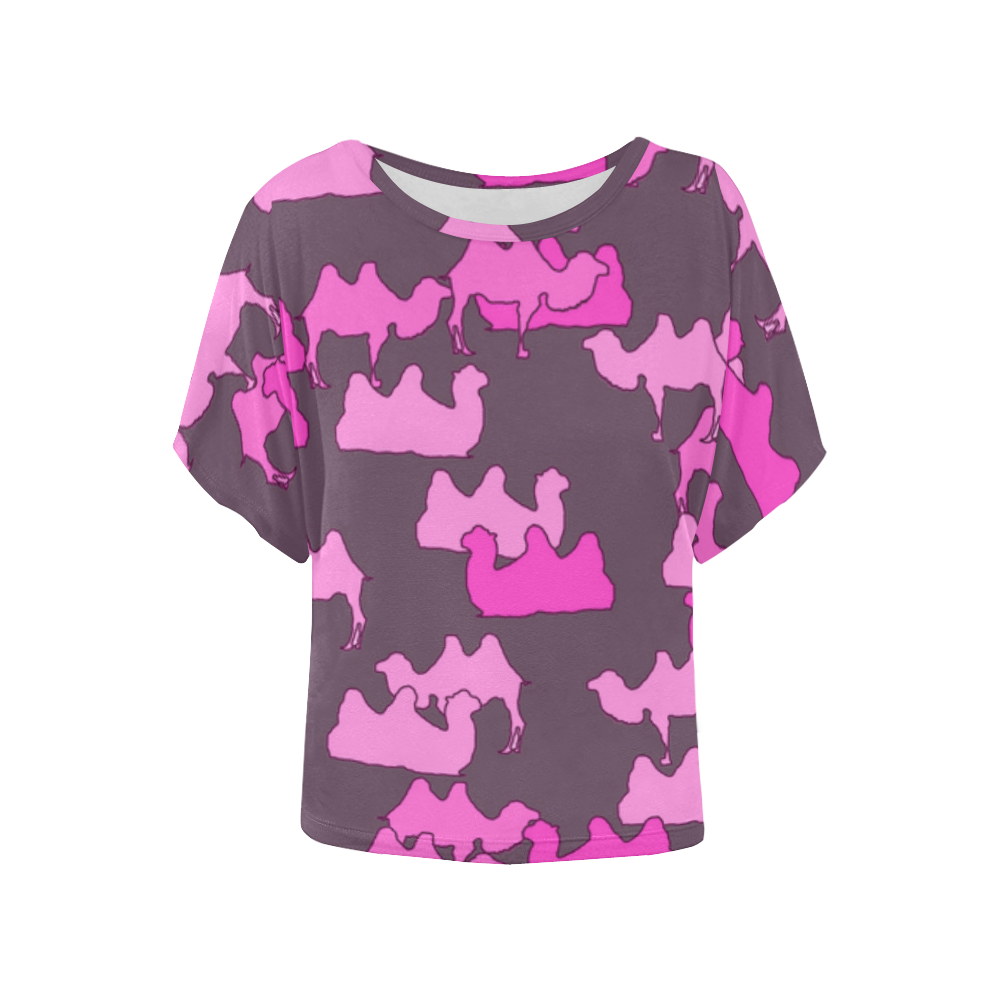 camelflage pink Women's Batwing-Sleeved Blouse T shirt (Model T44)