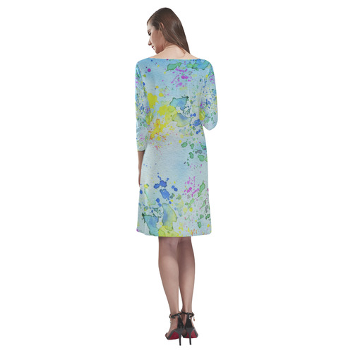 Watercolors splashes Rhea Loose Round Neck Dress(Model D22)