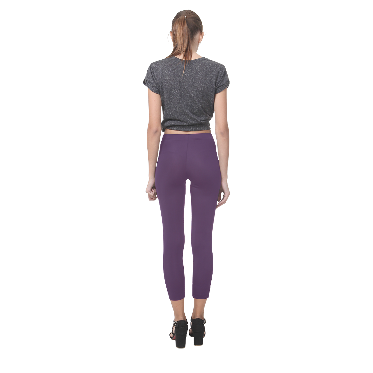 Precious Peacock Feathers Deep Purple Solid Color Capri Legging (Model L02)