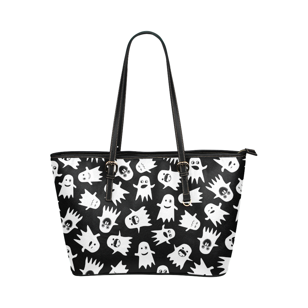 Halloween Ghosts Leather Tote Bag/Small (Model 1651)