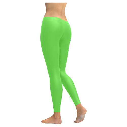 Precious Peacock Feathers Neon Green Solid Color Women's Low Rise Leggings (Invisible Stitch) (Model L05)