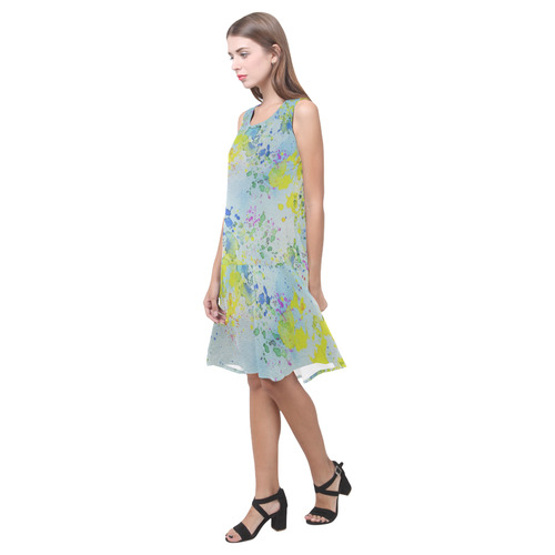 Watercolors splashes Sleeveless Splicing Shift Dress(Model D17)