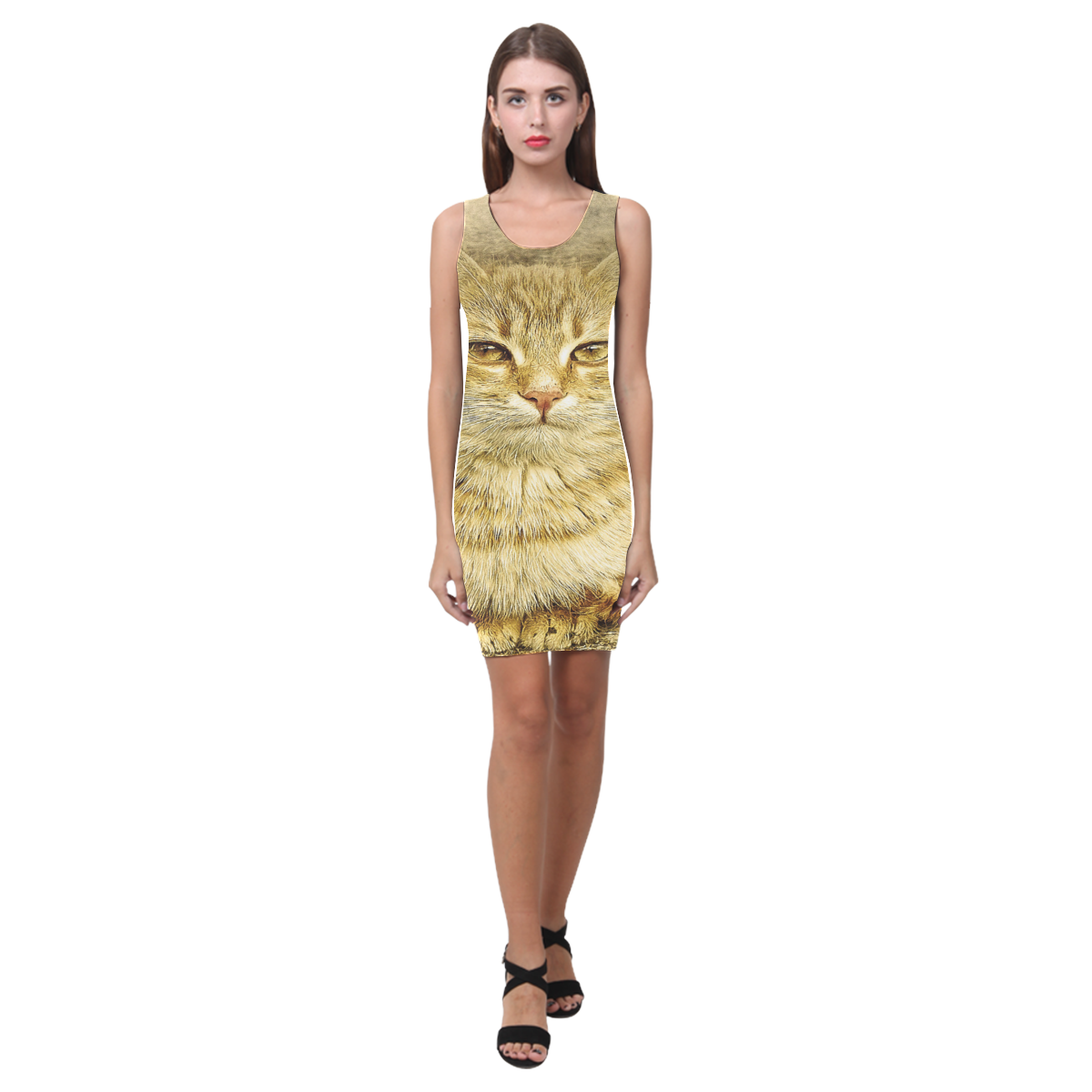 Orange Tabby Cat Medea Vest Dress (Model D06)