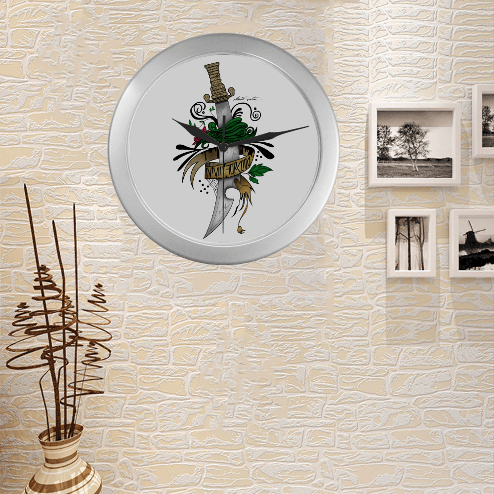 Symbolic Sword Silver Color Wall Clock