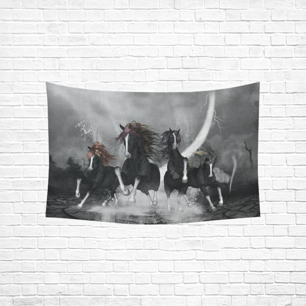 Awesome running black horses Cotton Linen Wall Tapestry 60"x 40"