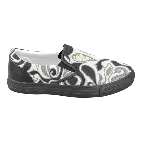 Retro Abstract Swirl Doodle in Black and White Slip-on Canvas Shoes for Men/Large Size (Model 019)
