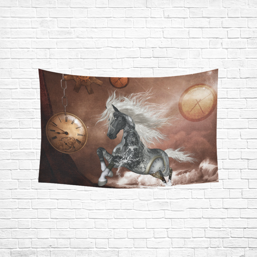 Amazing steampunk horse, silver Cotton Linen Wall Tapestry 60"x 40"