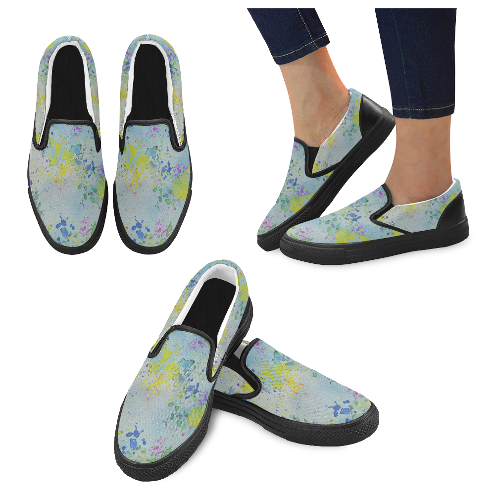 Watercolors splashes Men's Unusual Slip-on Canvas Shoes (Model 019)