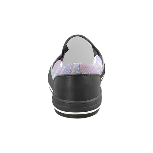 Broken TV Screen Rainbow Stripe with Black Trim Men's Slip-on Canvas Shoes (Model 019)