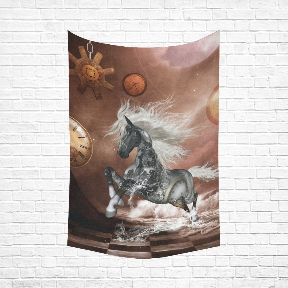 Amazing steampunk horse, silver Cotton Linen Wall Tapestry 60"x 90"