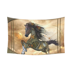 Aweseome steampunk horse, golden Cotton Linen Wall Tapestry 90"x 60"