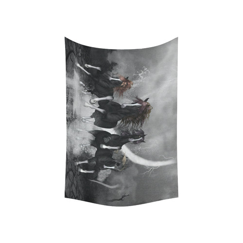 Awesome running black horses Cotton Linen Wall Tapestry 60"x 40"