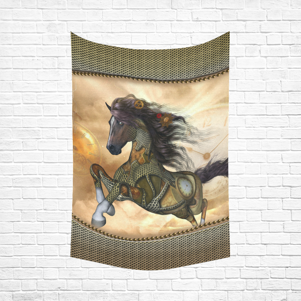 Aweseome steampunk horse, golden Cotton Linen Wall Tapestry 60"x 90"