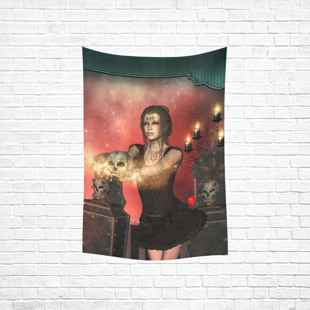 The dark fairy with skulls Cotton Linen Wall Tapestry 40"x 60"