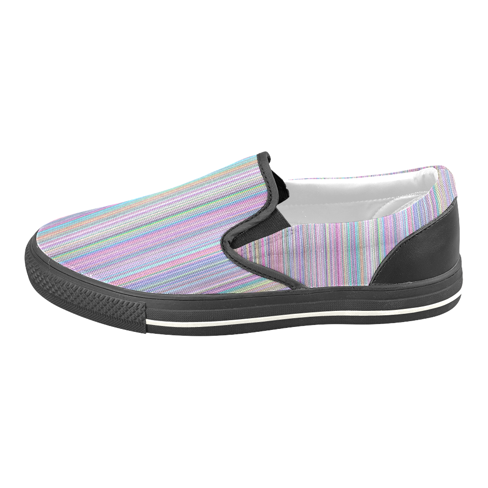 Broken TV Screen Rainbow Stripe with Black Trim Men's Slip-on Canvas Shoes (Model 019)
