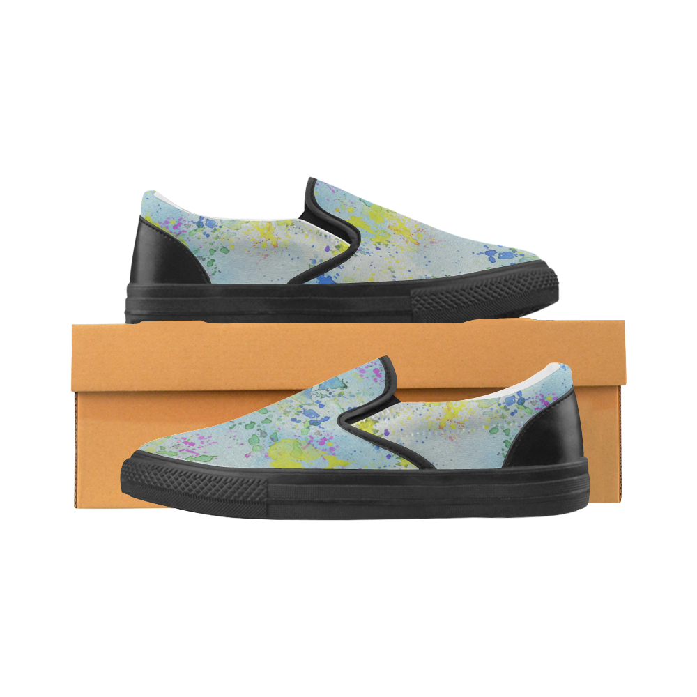 Watercolors splashes Men's Unusual Slip-on Canvas Shoes (Model 019)