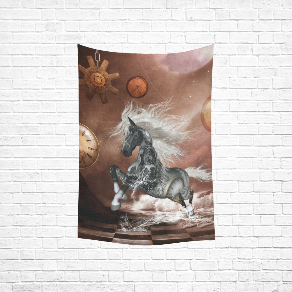 Amazing steampunk horse, silver Cotton Linen Wall Tapestry 40"x 60"