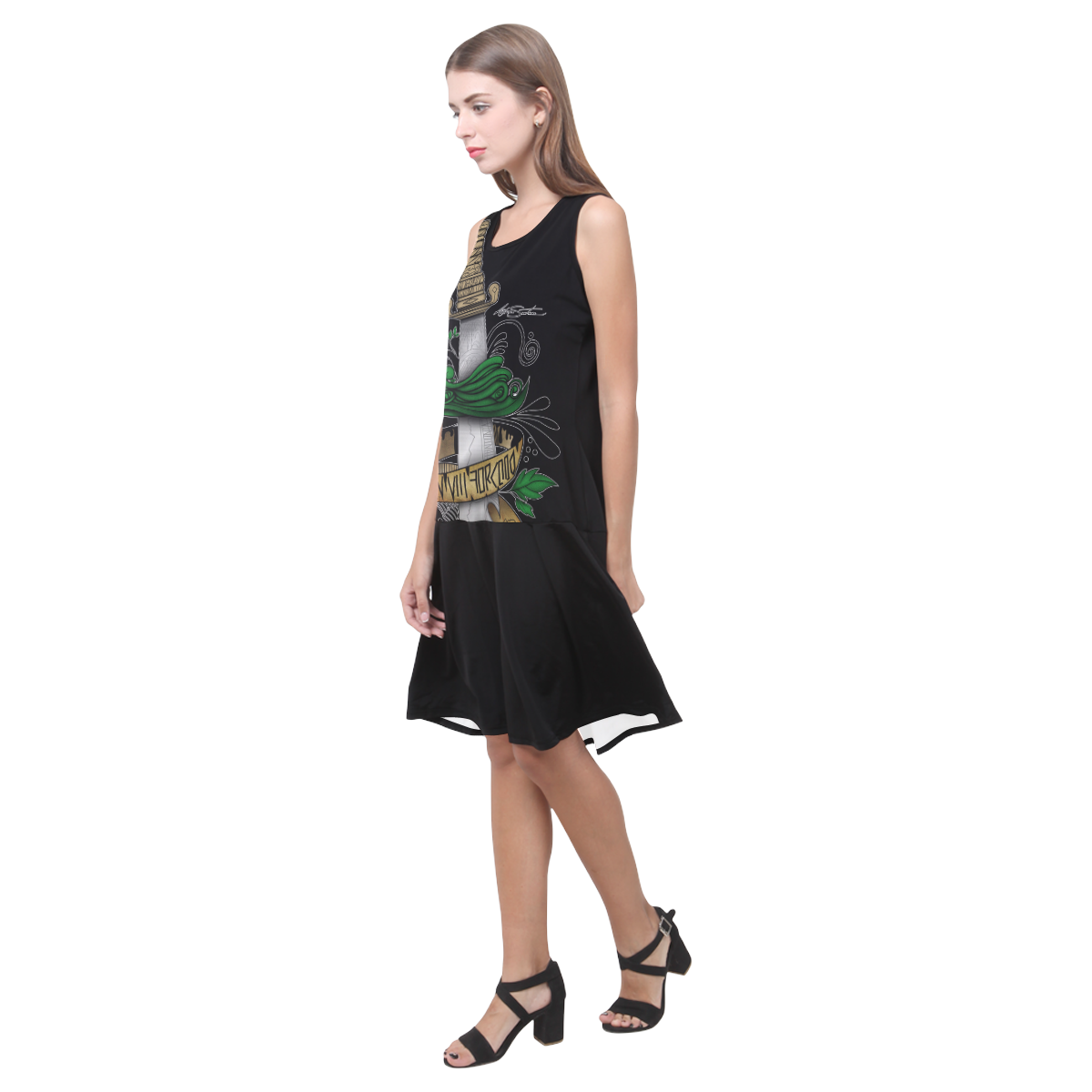 Symbolic Sword Sleeveless Splicing Shift Dress(Model D17)