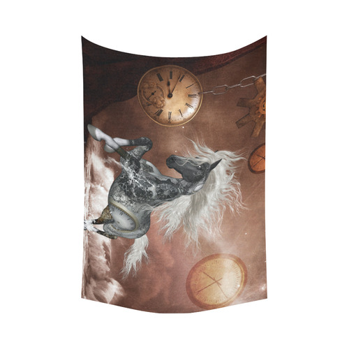 Amazing steampunk horse, silver Cotton Linen Wall Tapestry 90"x 60"