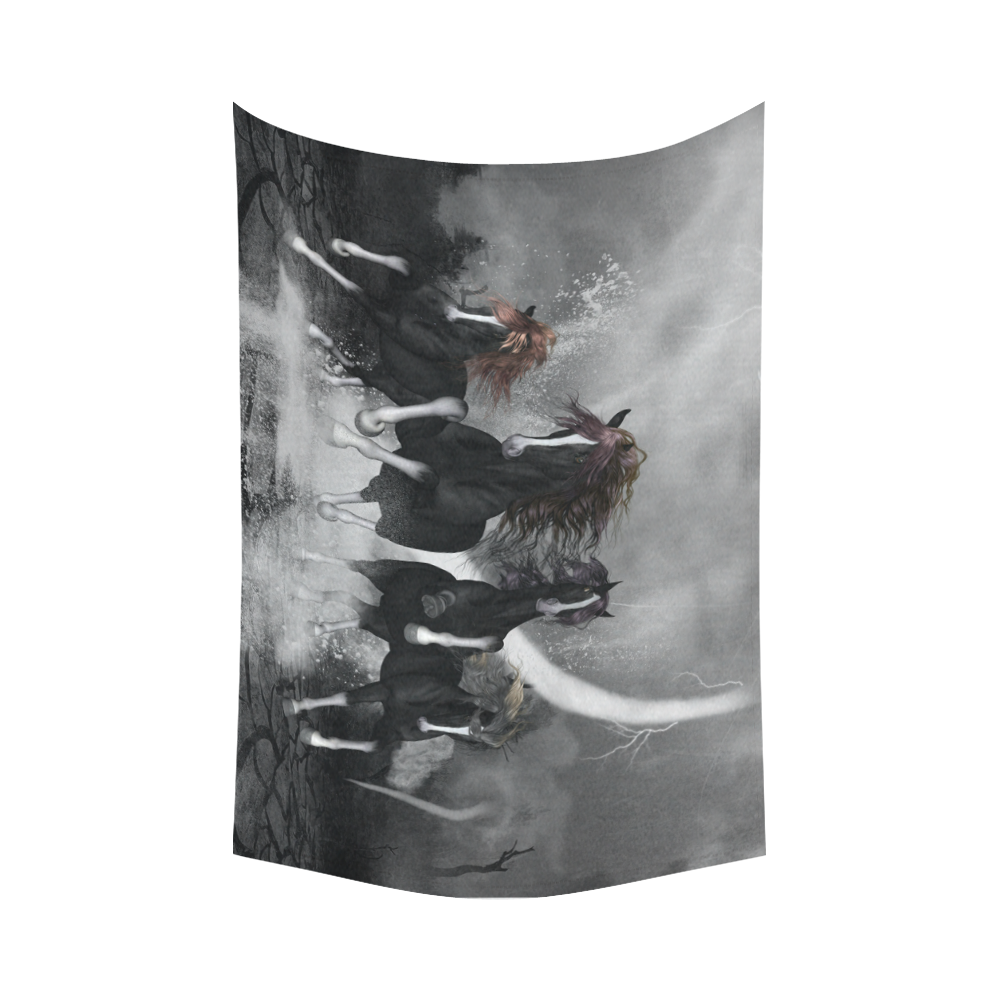 Awesome running black horses Cotton Linen Wall Tapestry 90"x 60"