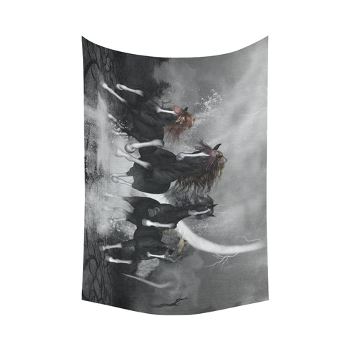 Awesome running black horses Cotton Linen Wall Tapestry 90"x 60"