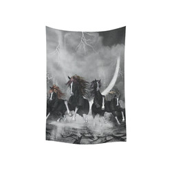 Awesome running black horses Cotton Linen Wall Tapestry 40"x 60"