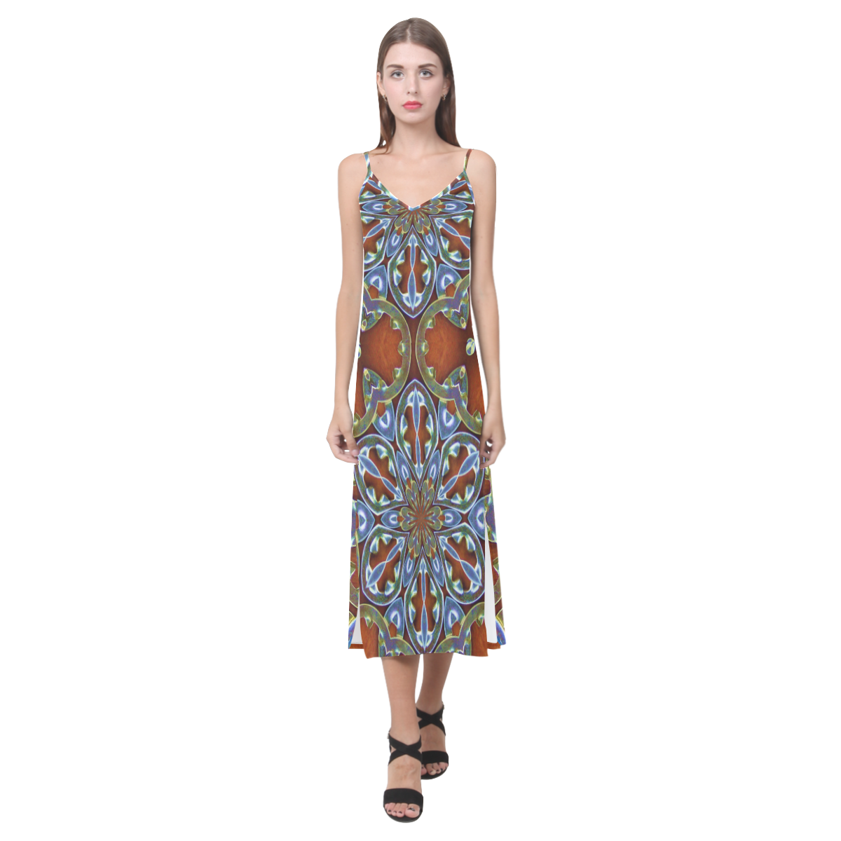 Starry Washers V-Neck Open Fork Long Dress(Model D18)