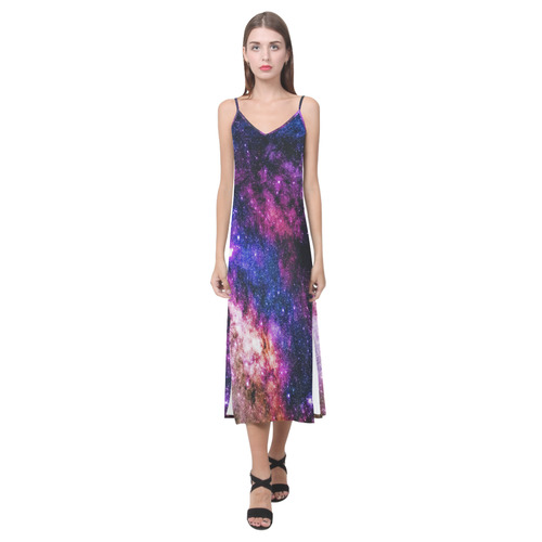 galaxy V-Neck Open Fork Long Dress(Model D18)