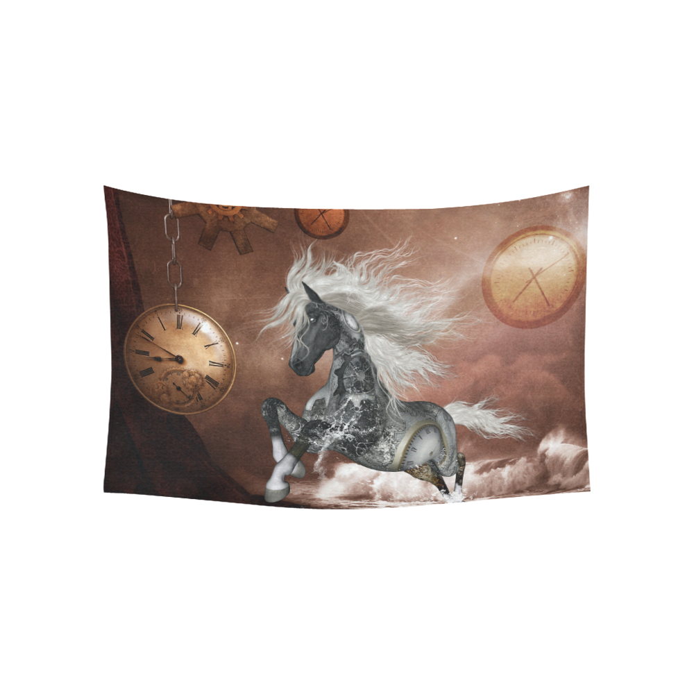 Amazing steampunk horse, silver Cotton Linen Wall Tapestry 60"x 40"