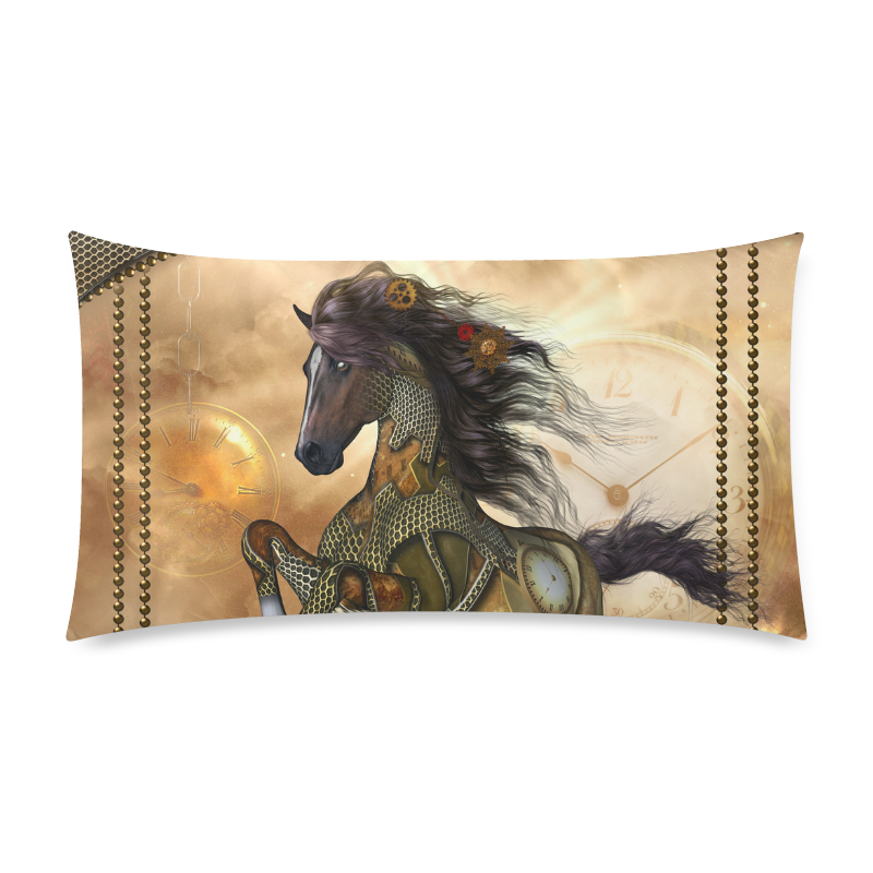 Aweseome steampunk horse, golden Custom Rectangle Pillow Case 20"x36" (one side)